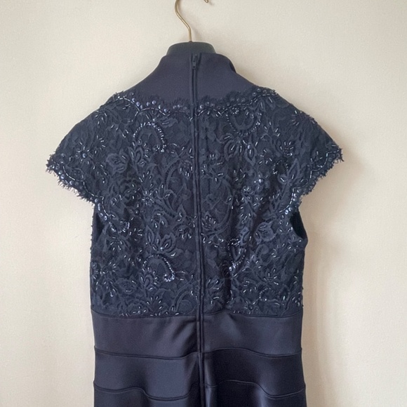 Beautiful Navy Dress with Cap Sleeves and Beaded Lace Bodice - Picture 5 of 12